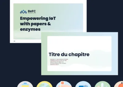 Pictogrammes, PowerPoints et visuels de réseaux sociaux pour une startup biotech